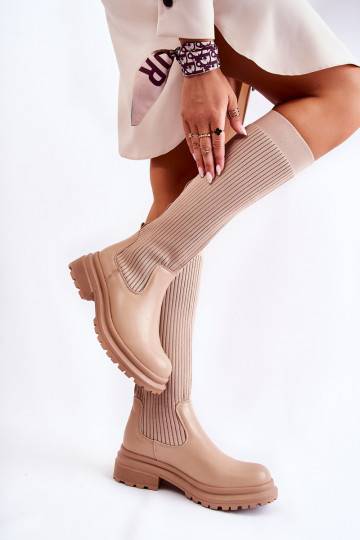 Botas tacón ancho rayas Allys beige