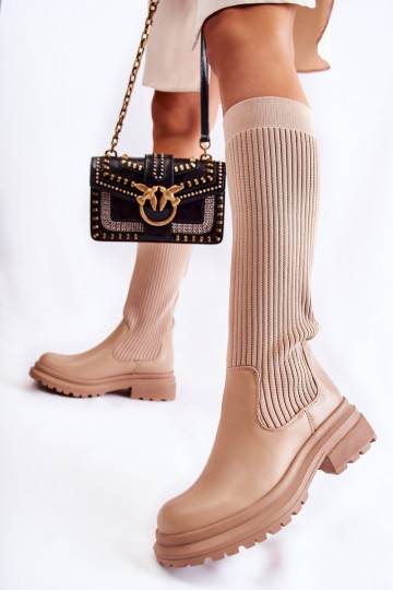 Botas tacón ancho rayas Allys beige 2