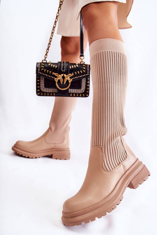 Botas tacón ancho rayas Allys beige