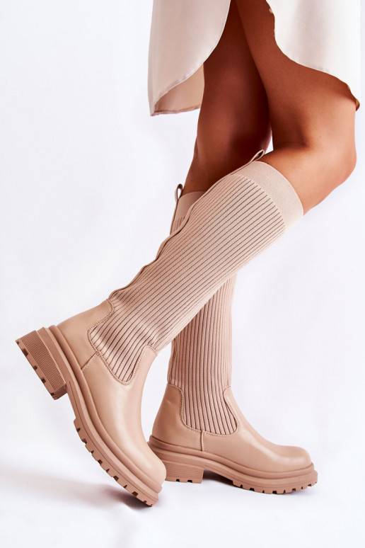 Botas tacón ancho rayas Allys beige