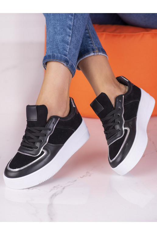 Zapatos de mujer con plataforma alta color negro con cordones Shelovet
