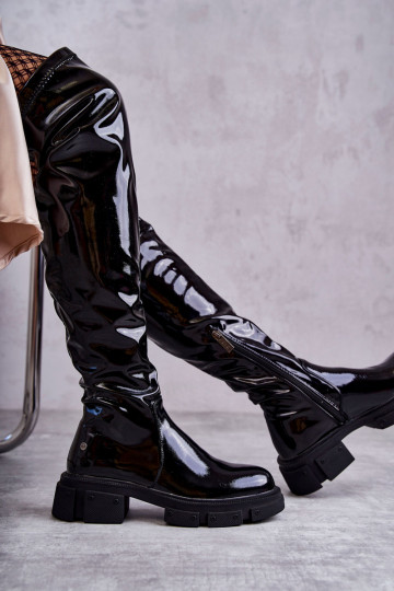 botas por encima de la rodilla con tacón ancho GOE negro