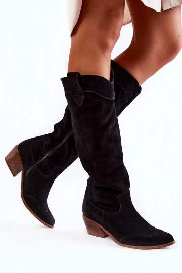 Botas largas negras con tacones.