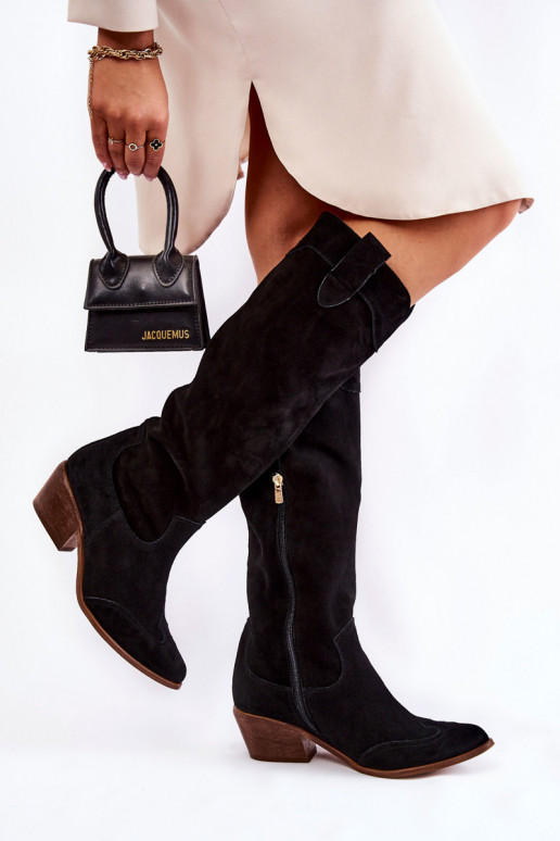 Botas largas negras con tacones. Botas largas negras con tacones.