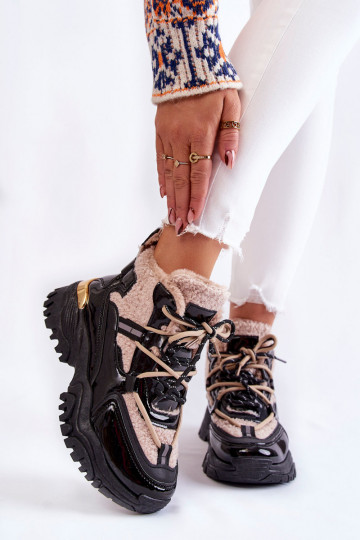 Calzado deportivo calentado negro y beige Edora