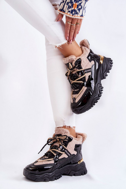 Calzado deportivo calentado negro y beige Edora