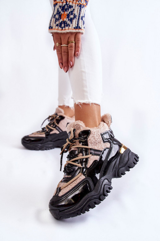 Calzado deportivo calentado negro y beige Edora