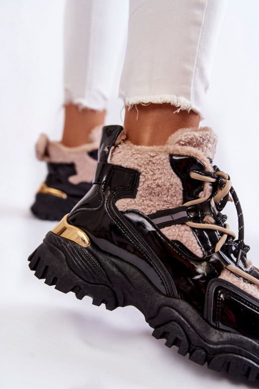 Calzado deportivo calentado negro y beige Edora