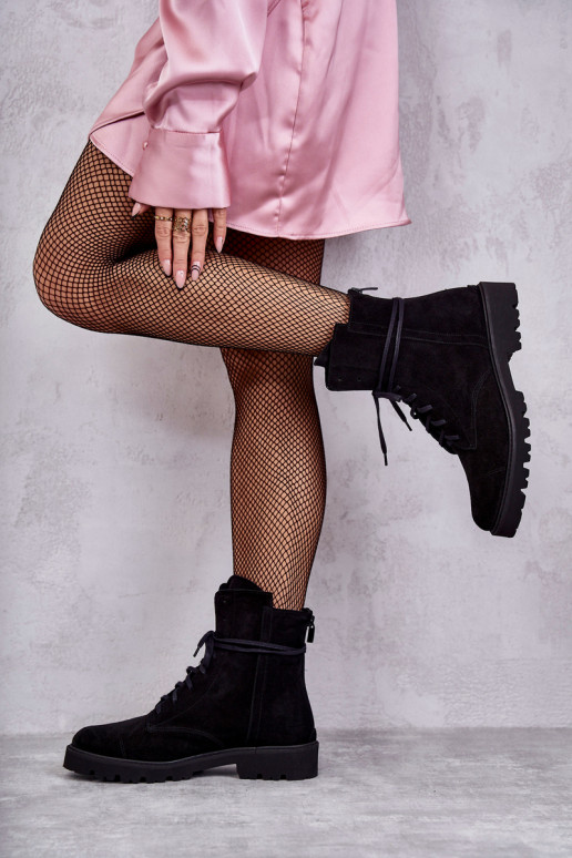 Botines de ante con cremalleras Nicole en negro