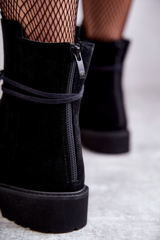Botines de ante con cremalleras Nicole en negro