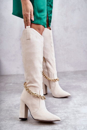 Botines calefactables con cadenas marfil Jasmin