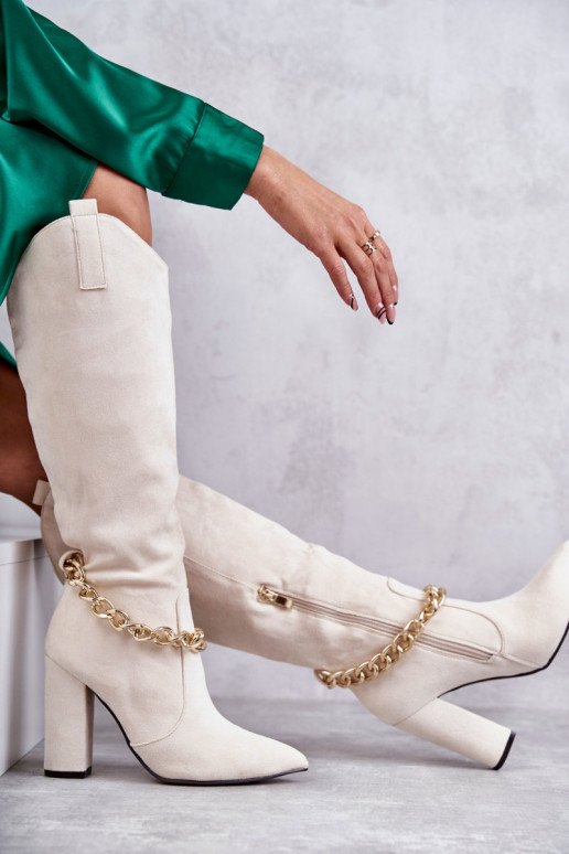Botines calefactables con cadenas marfil Jasmin