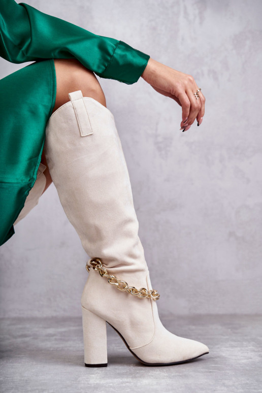 Botines calefactables con cadenas marfil Jasmin