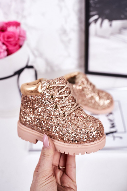 Botas infantiles brillantes y cálidas en color rosa/dorado Sirena
