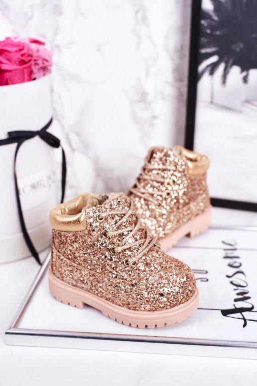 Botas infantiles brillantes y cálidas en color rosa/dorado Sirena