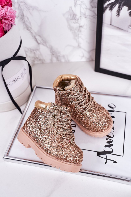 Botas infantiles brillantes y cálidas en color rosa/dorado Sirena
