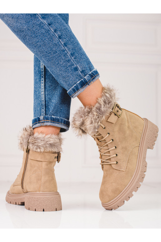 Botas de mujer beige oscuro con pelo Shelovet