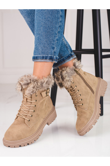 Botas de mujer beige oscuro con pelo Shelovet