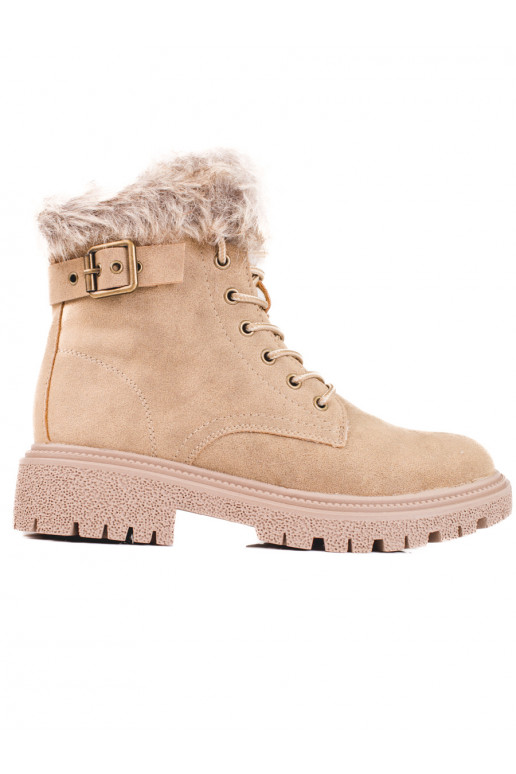 Botas de mujer beige oscuro con pelo Shelovet