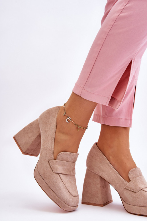 Zapatos ante color arena con tacón ancho y plataforma Adriel