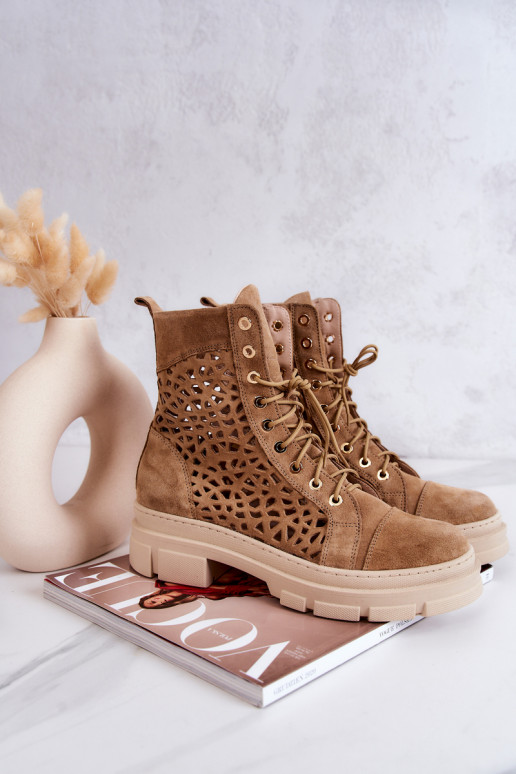 Botines calados en ante marrón Aileen