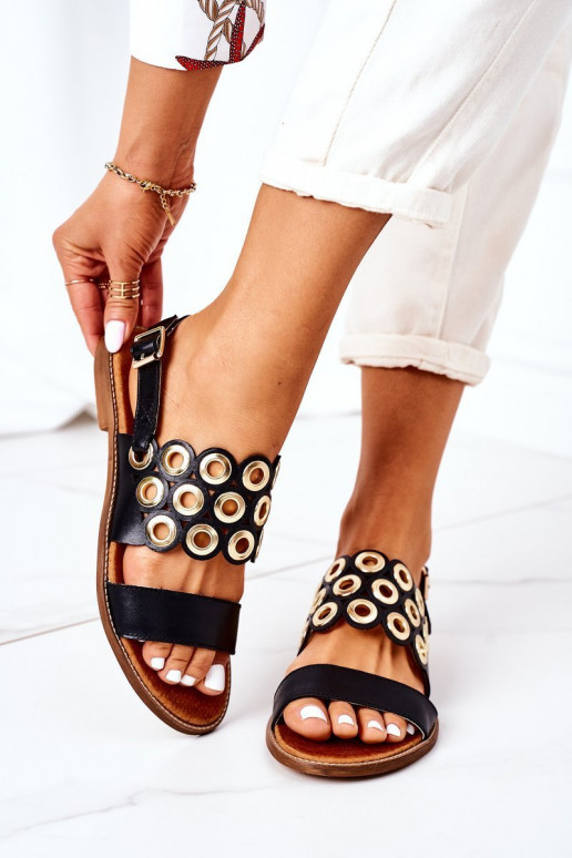 Sandalias caladas negras Zapatos para mujer