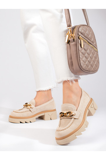 Mocasines de ante con cadena decorativa Shelovet beige claro