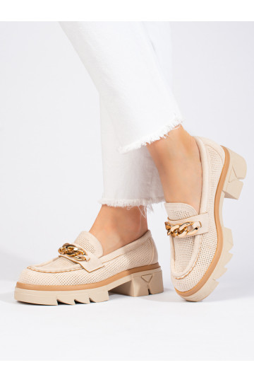 Mocasines de ante con cadena decorativa Shelovet beige claro 2