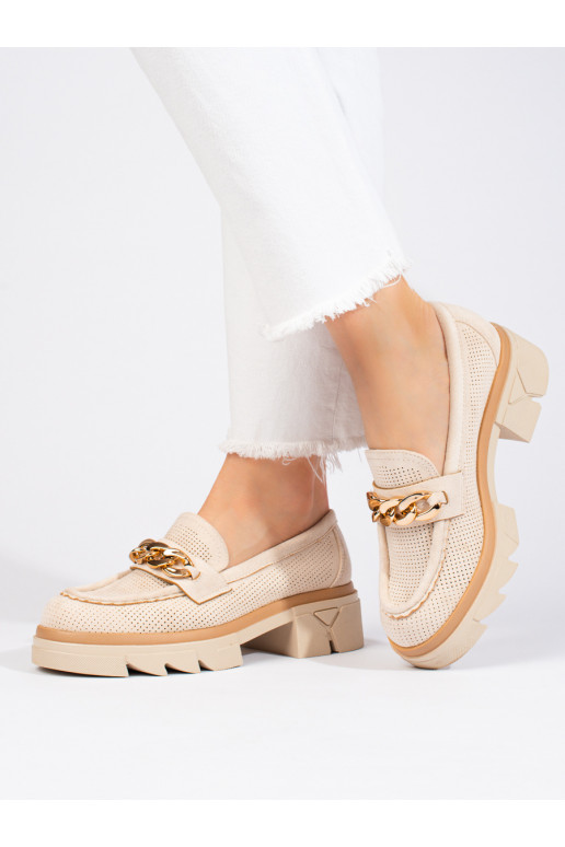 Mocasines de ante con cadena decorativa Shelovet beige claro