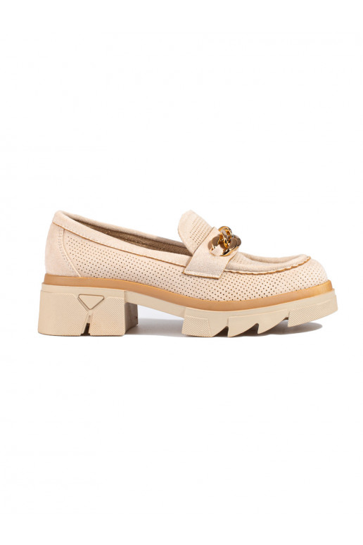 Mocasines de ante con cadena decorativa Shelovet beige claro