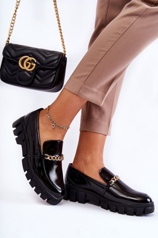 Botas de charol con cadenas en negro Anne