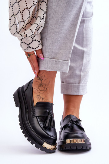 Mocasines con flecos en color negro Lonisa