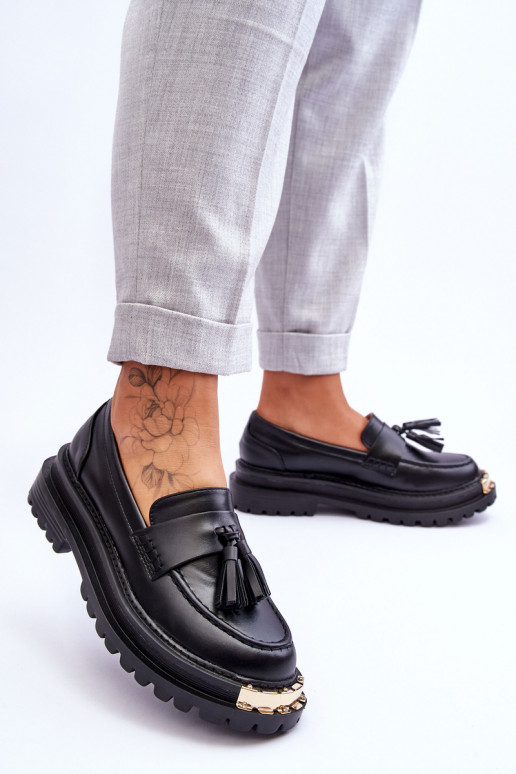 Mocasines con flecos en color negro Lonisa