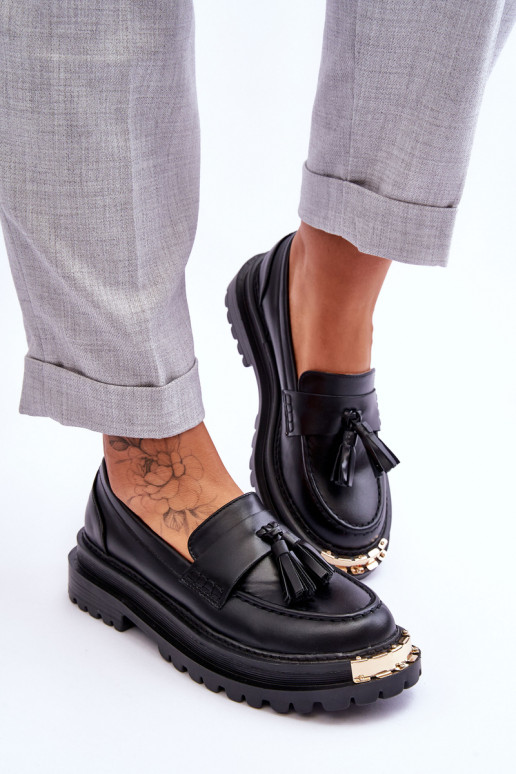 Mocasines con flecos en color negro Lonisa