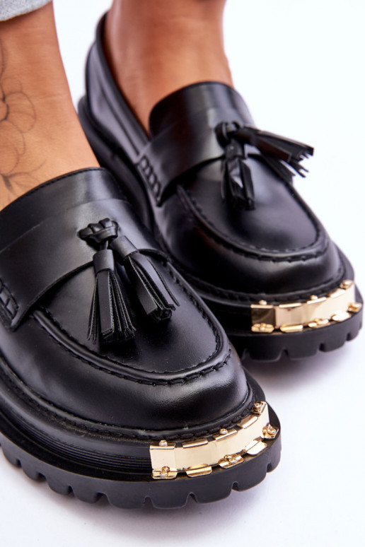 Mocasines con flecos en color negro Lonisa