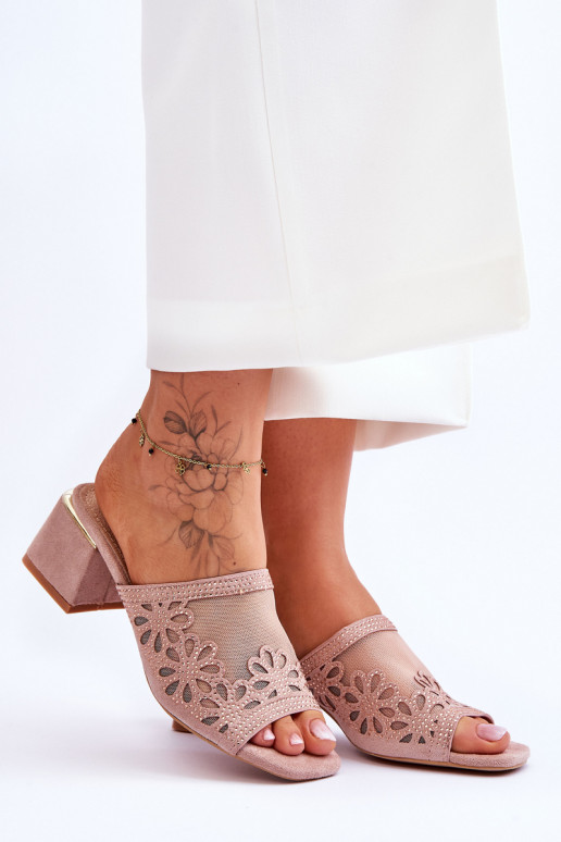 Sandalias con tacón con malla beige...