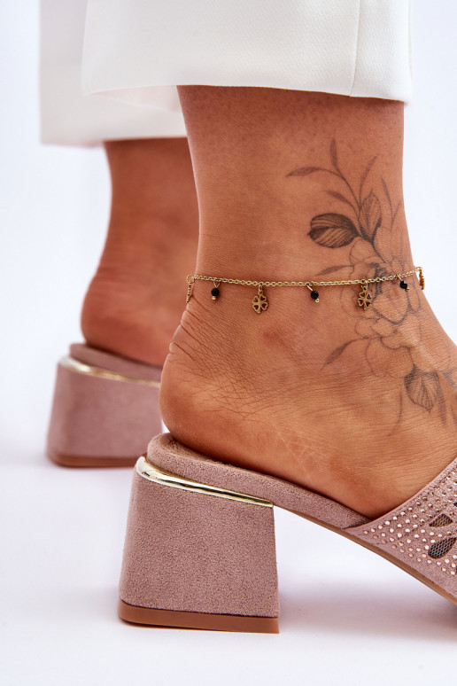 Sandalias con tacón con malla beige...