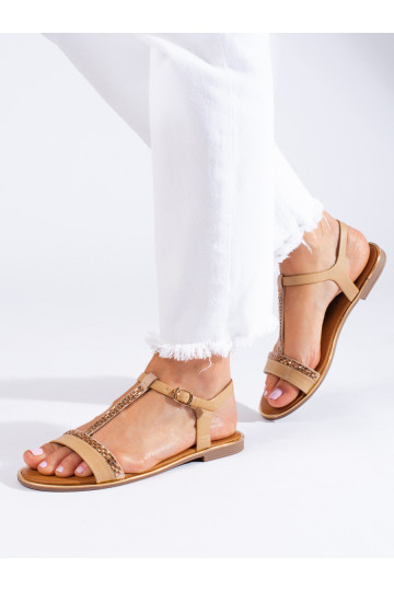 Sandalia plana Shelovet con cristales en color beige 2