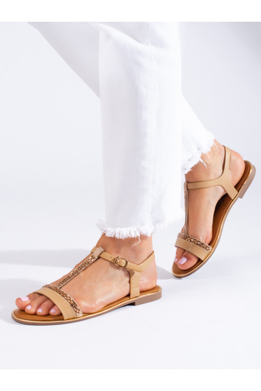 Sandalia plana Shelovet con cristales en color beige
