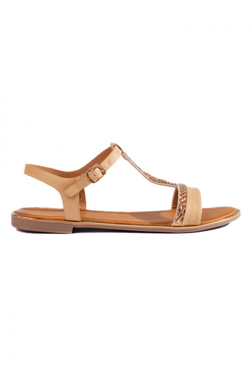 Sandalia plana Shelovet con cristales en color beige