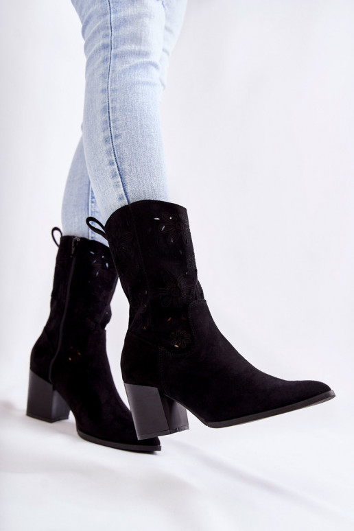 botas estilo cowboy de ante en color negro Ariane
