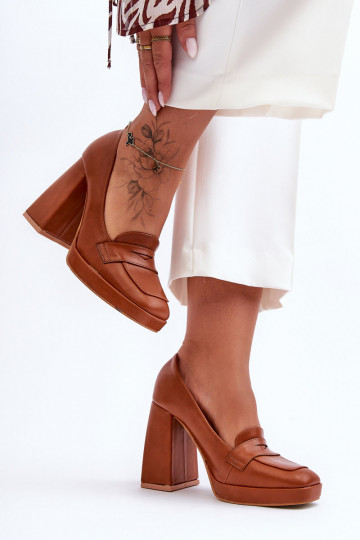 Zapatos elegantes con tacón ancho, color marrón Alisa