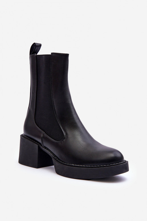 botas elegantes con tacón ancho en negro Ironna