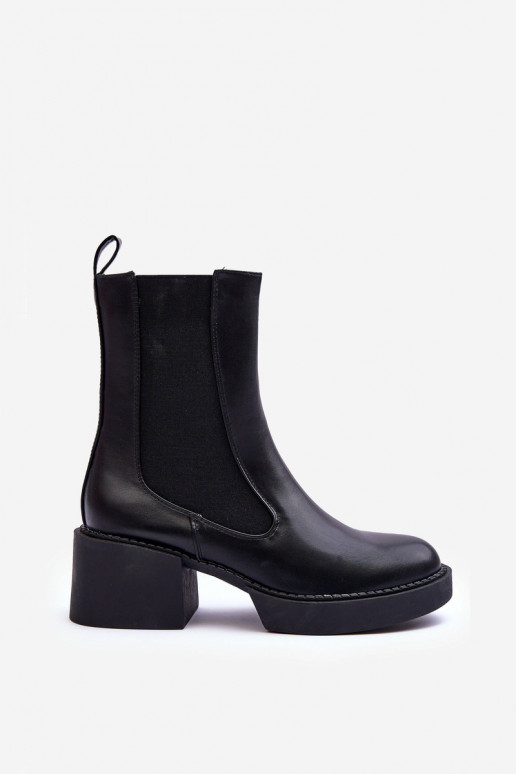 botas elegantes con tacón ancho en negro Ironna