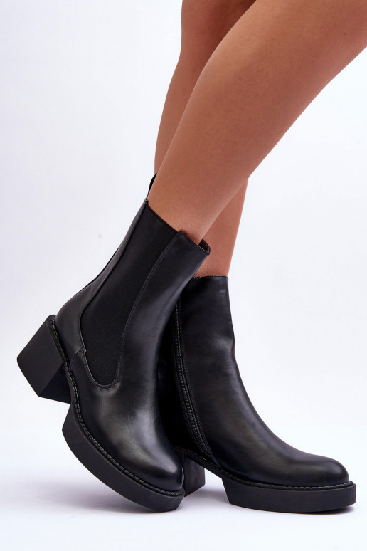 botas elegantes con tacón ancho en negro Ironna