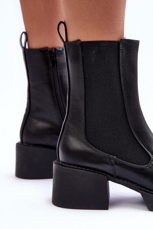 botas elegantes con tacón ancho en negro Ironna