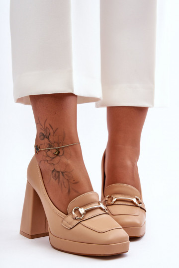 Zapatos elegantes con tacón ancho beige Nude Rouse