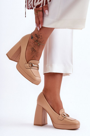 Zapatos elegantes con tacón ancho beige Nude Rouse 2