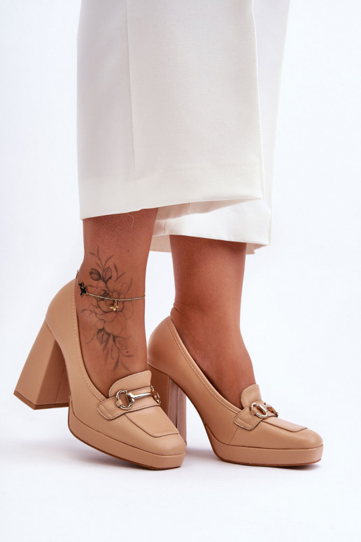 Zapatos elegantes con tacón ancho beige Nude Rouse