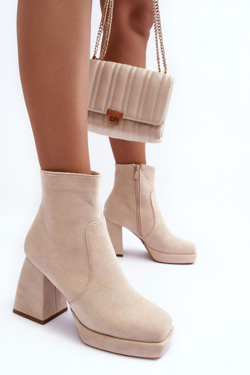 Botas de ante con tacón ancho Abnous color marfil